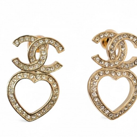 CHANEL Authentic Gold Heart Earrings